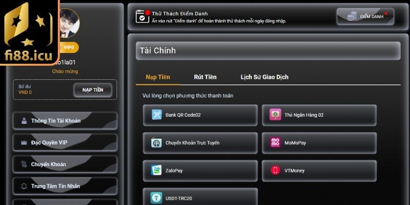 Quy trình nạp tiền vào Fi88
